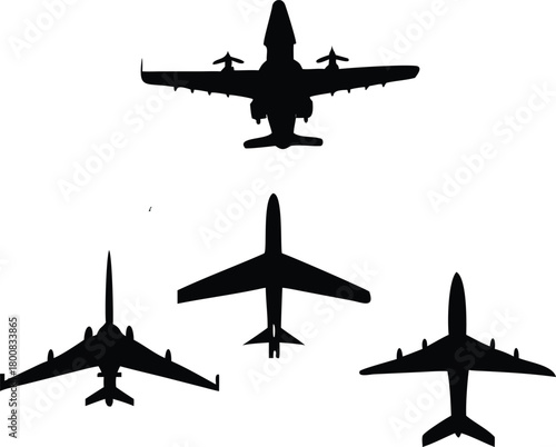 Silhouettes of multiple military aircraft are displayed against a plain white background