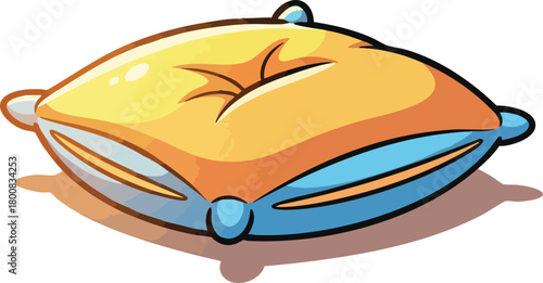 Orange And Blue Cushion With Button Tufting And Smooth Texture Illuminated By Soft Light