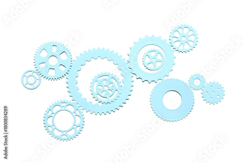 Blue paper gears on white b...