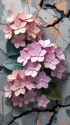 Pink and Purple Paper Flowers Growing Through Cracked Concrete Surface iphone wallpaper