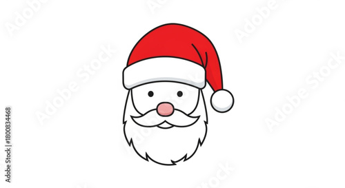 Illustration of santa claus head isolated on cute cartoon santa claus face with beard and hat christmas character for greeting card, invitation