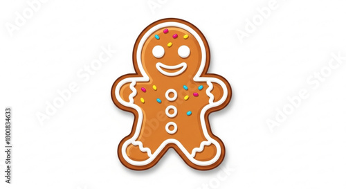 A charming gingerbread man cookie, isolated on, adorned with colorful sprinkles and a sweet smile, perfect for holiday treats and festive cheer
