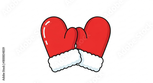 A pair of red mittens with white fur trim isolated on, perfect for winter warmth and holiday cheer, showcasing cozy comfort and festive style