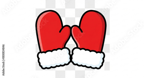 A pair of red mittens with white trim, perfect for keeping hands warm in the winter, isolated on a cozy and festive accessory for the cold season