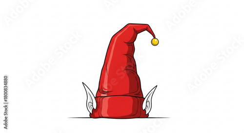 A whimsical red elf hat with pointy ears, isolated on, perfect for holiday cards, festive decorations, and adding a touch of magic to your designs