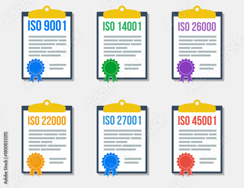 iso management system certificate collection vector illustration