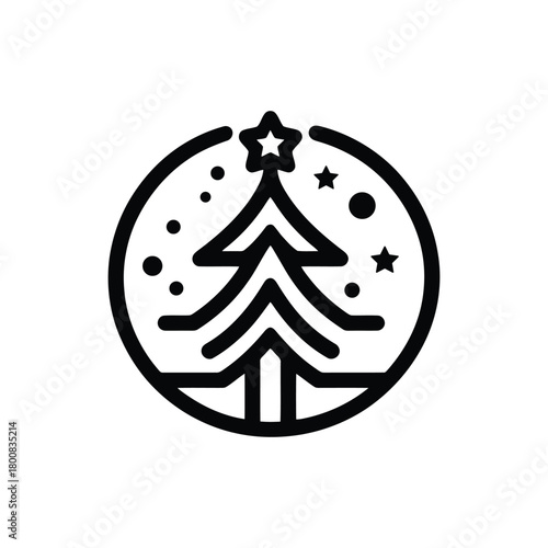 Christmas tree outline icon in circle