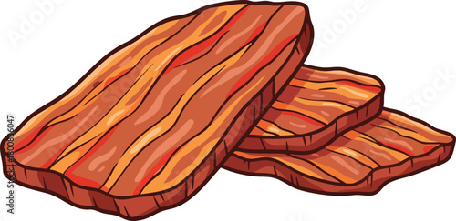 Pile Of Cooked Bacon Strips On White Background