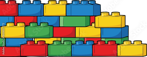 Colorful Building Blocks Stacked Forming A Wall Against A White Background