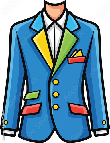 Blue Business Suit With Yellow Green Red Accents And White Shirt Isolated On White
