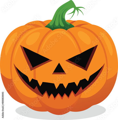A cheerfully carved orange pumpkin with a spooky grinning jack o lantern face