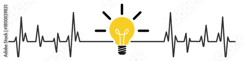 Light Bulb with Heart Beat Line Vector Ideal for concepts combining health, ideas, vital signs, energy, and innovation in medical or technology fields.