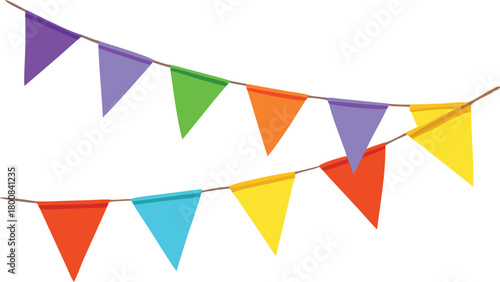Colorful triangular bunting flags hanging on a string a festive decoration element