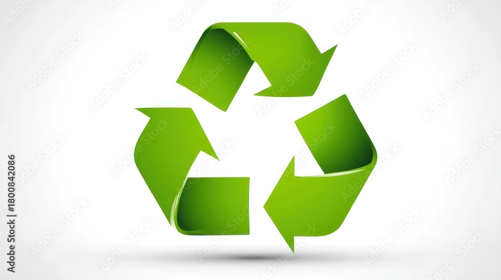 Fototapeta premium A green and a red recycling symbol on a white background with a shadow effect.