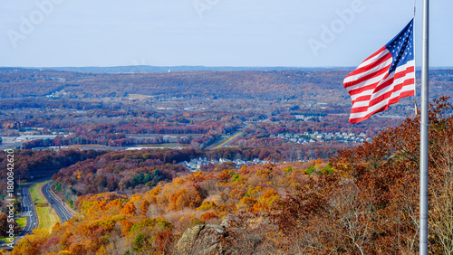 American Flag Autumn Landscape Scenic Overlook