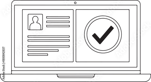 Completed form submission process shown on portable notebook display presenting personal user details alongside validated certified acceptance tick icon