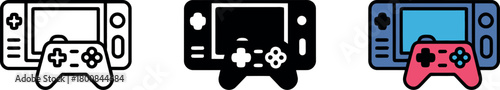 Set of icons representing portable game consoles and handheld controllers for gaming enthusiasts everywhere