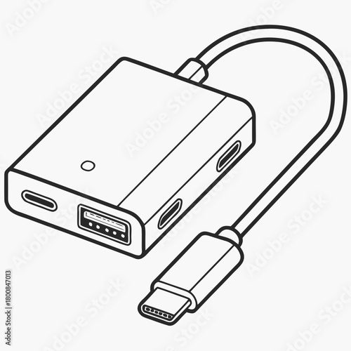 Isometric usbc hub with multiple ports isolated on