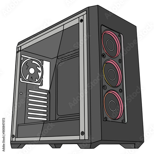 Computer case isolated on with fan and rgb lighting system