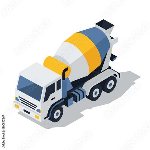 isometric vector illustration of a simple cement truck