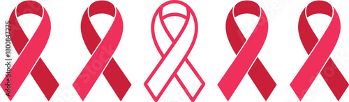 Red awareness ribbon collection for health support, disease prevention, and solidarity symbol