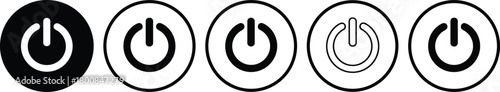 Power button icons collection for web design, user interface elements, and digital applications.
