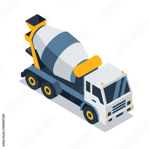 isometric vector illustration of a cement truck