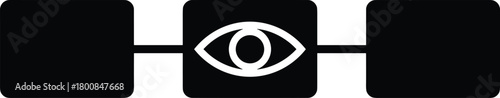 Data observation eye icon linking information blocks, symbolizing digital monitoring and connection.