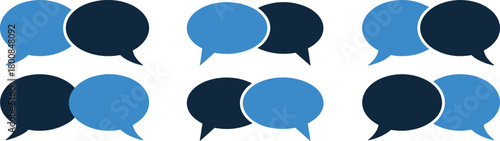 Blue and dark speech bubbles signifying communication, dialogue, conversation, social media