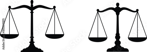 Scales of justice symbol illustration set representing law, balance, equity, and fairness icon