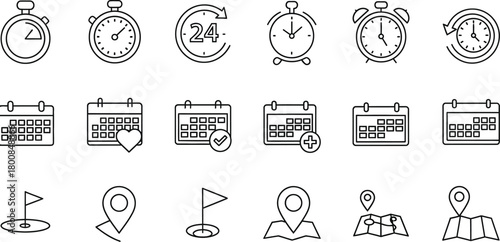 Artistic Palette Set Colorful Paint, Paintbrush, Outline Icons on White Background