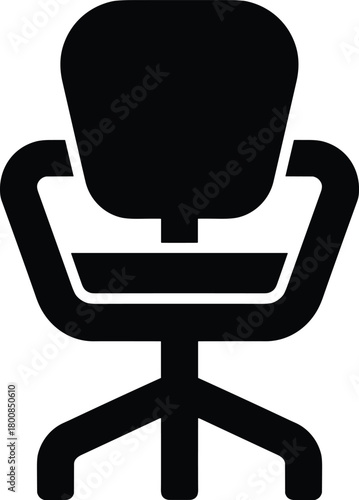 Minimalist black silhouette icon of a swivel office chair with armrests and a five-star base