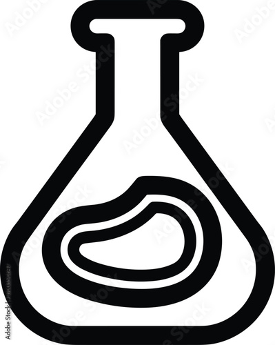 Laboratory flask icon with abstract liquid design, science and research symbol outline
