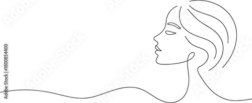 Elegant minimalist line art of a woman's face evokes serenity and modern beauty, perfect for wellness brands