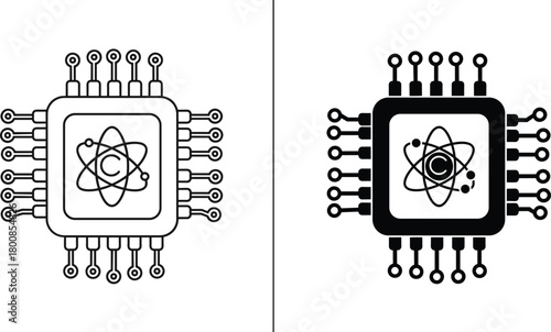 Quantum processor chip icon vector illustration, artificial intelligence and futuristic technology concept, digital circuit design innovation in modern computing and data processing
