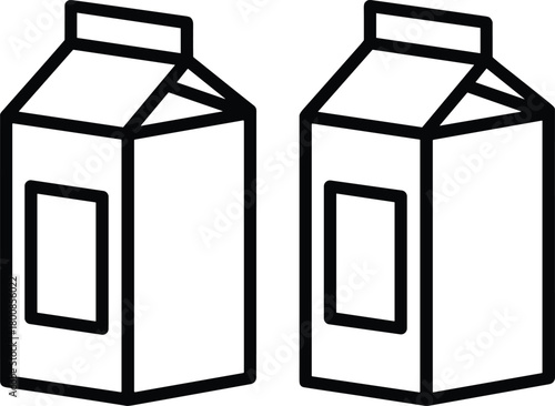 Two outline milk cartons or juice boxes, simple minimalist line art graphic design icon