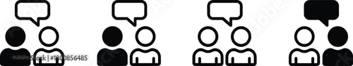 Communication and conversation icon set featuring two people with speech bubbles design