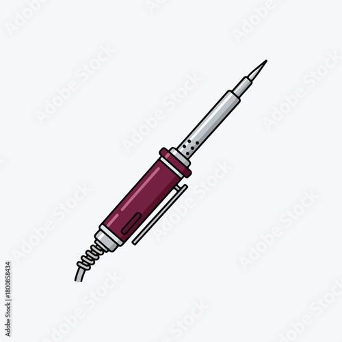 Maroon and silver soldering iron tool for electronics and diy projects on a white background. Suitable for technology or repairrelated marketing materials.