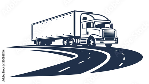 Reliable semi-truck delivery on winding road, perfect for logistics, transportation, or freight company branding, originally a scalable vector graphic