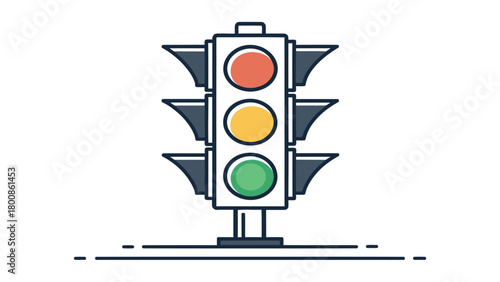 Traffic light illustration for road safety concepts and transportation design, showing red, yellow, and green lights in a modern minimalist style