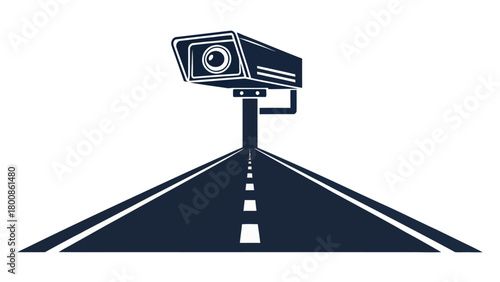 Driving towards secure streets with a modern surveillance camera, promising safety and vigilance for communities, originally a scalable vector graphic