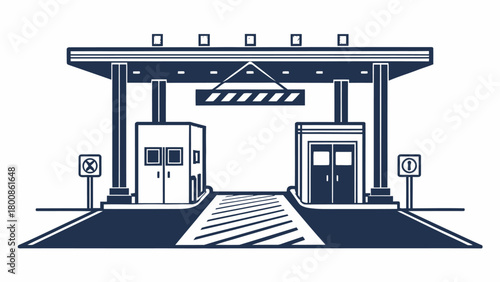 Streamlined toll plaza design illustration for transportation and infrastructure projects, easy payments, and modern transit solutions, originally a vector graphic