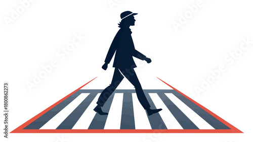 Stylish pedestrian confidently crosses the zebra crossing, embodying urban life and safety, originally vector graphics for scalable design