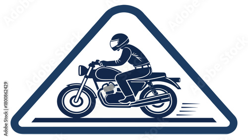 Stylish motorcycle rider silhouette speeding within a modern triangle frame, perfect for transportation or safety concepts with its unique design