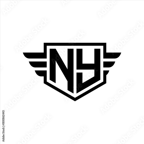 NY Logo vector image of initial shield with wing outline and simple shield