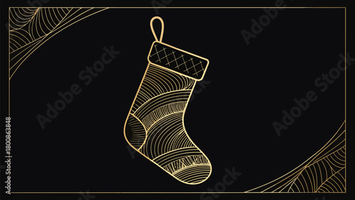 Elegant golden Christmas stocking illustration, a sophisticated holiday design with a luxury aesthetic, perfect for upscale festive decorations and greetings