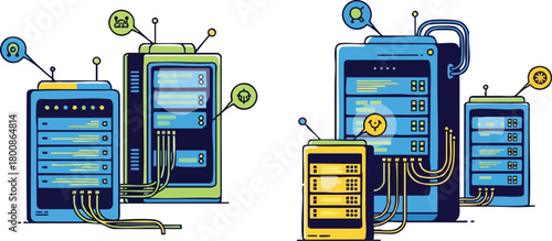 Server Racks Connected With Cables Representing Data Center Technology