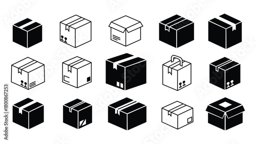 Isometric cardboard boxes collection