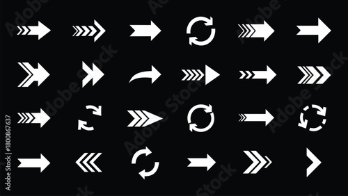 Collection of white arrow icons on a vector