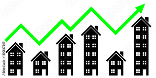 Increase House Value Vector Ideal for financial, real estate, investment, and economic graphics symbolizing growth in property value or wealth.